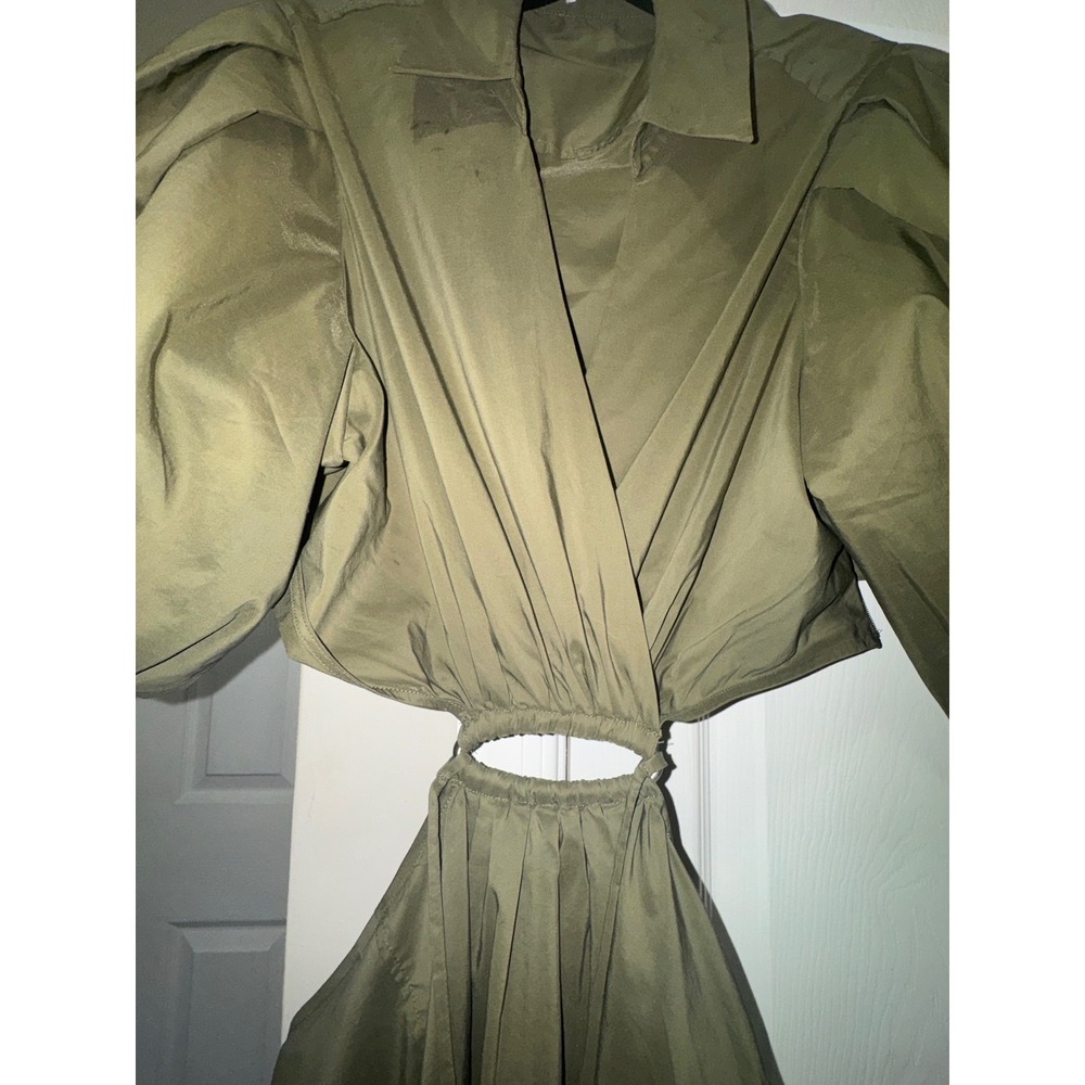 Jonathan Simkhai Olive Green Cutout Ring Mini Dress Puff Sleeve XL - Picture 7 of 8